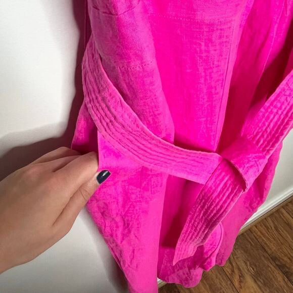 NWT! J.Crew Women Tie Waist Linen Jumpsuit size 16 Hot Pink Square Neck Wide Leg - Picture 11 of 13